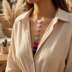Nuova Collana 2026 per la Festa della Mamma, Ciondolo a <span class=keywords><strong>Cuore</strong></span> Rosa in <span class=keywords><strong>Acciaio</strong></span> Inox Intrecciato a Mano con Perline Miyuki - Product Image 1