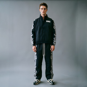 Custom Patchwork Sports Tracksuits Zip up Nylon <b>Jacket</b> and Pants Mens Jogger Windbreaker Gym Sets Embroidered Tracksuit for Men - Product Image 3