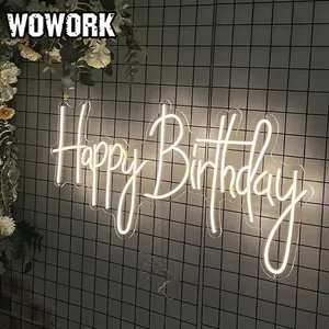 2023 WOWORK Fushun Led Perlengkapan Acara Kustom Selamat Ulang Tahun Mesh Backdrop Akrilik Neon Lampu Tanda Pesta untuk Pernikahan Tanah