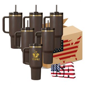 Lot de 20 gobelets H2.0 de 30 oz à logo personnalisé, grande capacité, revêtement poudré, couleur chocolat noir avec fond doré, avec couvercle et paille - Product Image 1