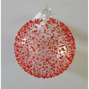 Sfera di Vetro Trasparente con Glitter Rosso, Diametro 8 cm - Product Image 1