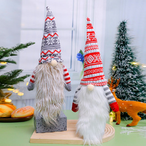 Housse de bouteille de vin de Noël en forme de gnome, tricotée, avec chapeau haut et barbe en peluche, décoration de table de fêtes - Product Image 5