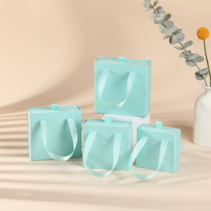 Boîte à tiroir carrée pour bijoux, avec logo personnalisé bleu, boîte cadeau en papier spécial, boîte à bijoux de luxe, petite boîte d'emballage pour bijoux - Product Image 3