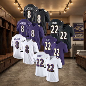 Maillot de football américain brodé pour garçons, Baltimore, 8 Lamar Jackson, 22 Derrick Henry, court, séchage rapide, 100% polyester - Product Image 4