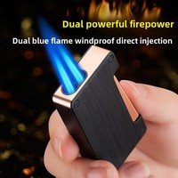 Vente directe usine Briquet à cigares métallique coupe-vent à double flamme droite, à flamme bleue, à allumage latéral, personnalisé, pour l'exportation