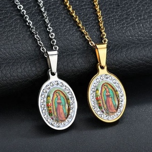 Collier Vierge Marie au design personnalisé, nouveauté, vente chaude, en acier inoxydable plaqué or 18 carats avec zircon, collier Madone pour femme - Product Image 4