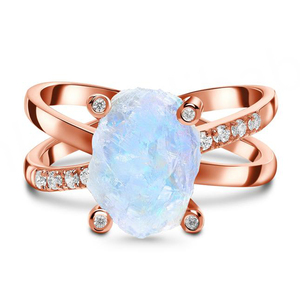 Anillo de Compromiso con Halo de Plata de Ley 925 y Oro Rosa con Piedra Lunar Ovalada, Anillo de Piedra Lunar Natural, Venta al por Mayor de Fábrica - Product Image 6