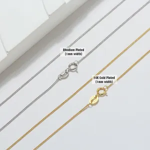 RINNTIN SC18 chaine femme Sterling Silver 925 Cuban Link Necklace Gold Plated Chain For Jewelry Making 925 Silver Chains