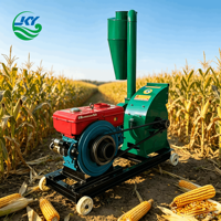 Broyeur à marteaux diesel avec cyclone pour un broyage de céréales sans poussière, concasseur de maïs portable pour usage agricole de petite taille JKY fiable
