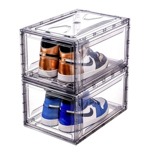 Wholesale Transparent Plastic Sneaker Stackable Shoe Storage Boxes Drop Front Magnetic Clear Shoe Box