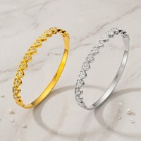 Bracelet jonc articulé en acier inoxydable 316L avec maillons en forme de cœur, plaqué or 18 carats, ton argent, zircone cubique, bracelet géométrique tendance unisexe