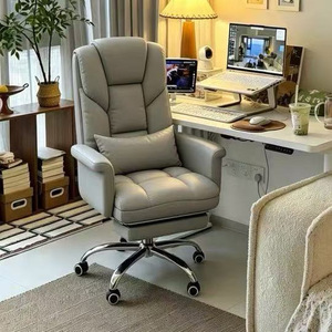 Leather Ergonomic Reclining Computer <b>Chair</b> with Adjustable Height and Casters for Home Office <b>Study</b> Desk Use 5-Star Base - Product Image 2