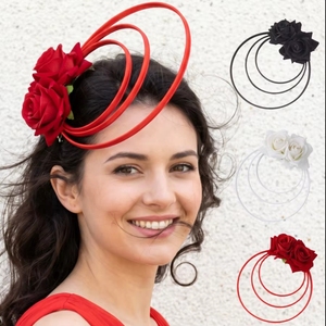 Élégant serre-tête fascinateur à boucle en spirale florale double rose pour femme, idéal pour courses hippiques, mariages et occasions spéciales - Product Image 1