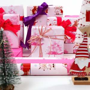 Venta al por mayor de alta calidad 80g 43*300cm papel de embalaje rosa de Navidad papel de regalo - Product Image 2