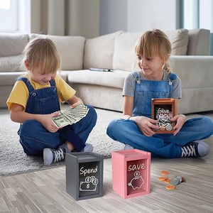 Tirelire transparente pour enfants en acrylique et bois, durable, très vendue, pot à monnaie en bois, boîte <span class=keywords><strong>de</strong></span> rangement pour argent - Product Image 2