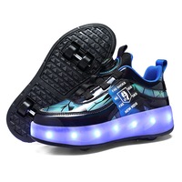 Chaussures de skate à roulettes rétractables en PU avec lumières LED colorées, double fonction, pour la marche quotidienne et le patinage en extérieur