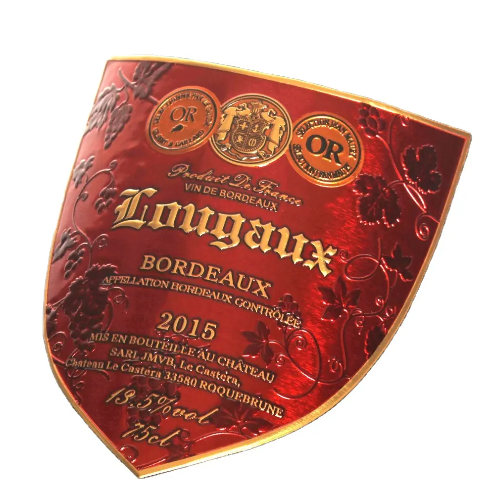 Personalizado de alta qualidade Etiqueta de Metal de alumínio Etiqueta para garrafa de vinho vermelho