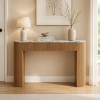 Table console incurvée en bois cannelé, table d'entrée en faux marbre pour couloir