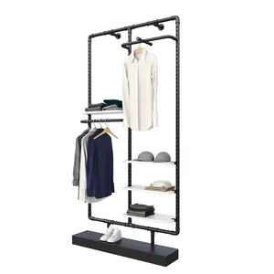 Multi purpose iron floor stands paint black clothing rail luxury clothes display rack for men stores