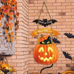 Decorazione da appendere per Halloween all'ingrosso: cartello gatto nero, pipistrello, Trick or Treat, in legno, per porta o parete, per feste e casa - Product Image 2