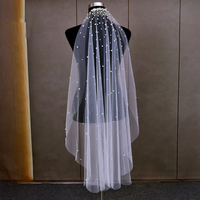 Mariée mariage deux couches blanc perle voile crypté ongles perlé maille gaze avec peigne à cheveux voiles de mariée