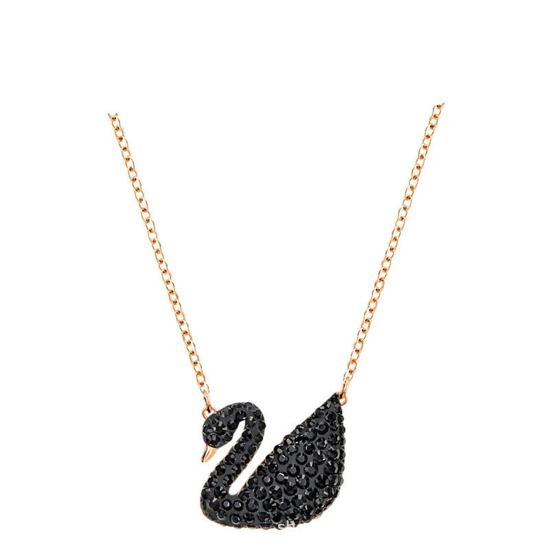 Rose gold black swan necklace