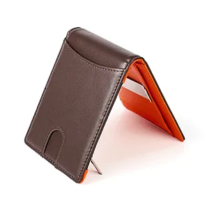 Ready to Ship Slim Genuine Leather Front Pocket RFID Blocking Coin Zipper Wallet Bifold Mens Wallets