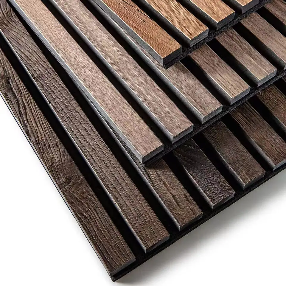 decorative panels slatted wood panel Wooden Veneer 3d Pet Mdf Composite Akupanel wood slats wall panels
