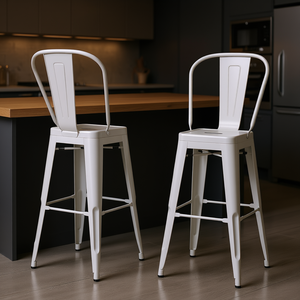 Fletcher Lot de 2 tabourets de bar en métal blanc de 24 pouces, design industriel moderne, meubles de bar durables pour la maison - Product Image 2