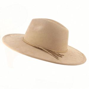 New Arrival Fashion Trendy 9.5cm Wide Brim Polyester Suede Fedora <b>Hats</b> <b>for</b> Hand Burnt Article - Product Image 3