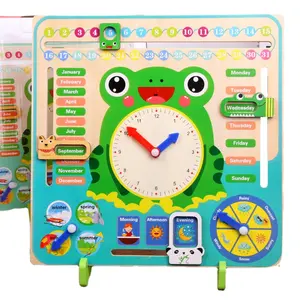 Unisex hölzernes Montessori-Spielzeug Baby Wetter Saison Kalender Uhrzeit Kognitive Vorschulbildung Lehrhilfen