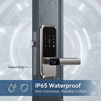 Serrure intelligente WiFi Tuya avec visionneuse de judas, biométrique digitale, poignée à levier, capacité de 50 empreintes digitales pour portes en verre/aluminium