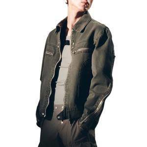 Veste en jean délavé pour homme avec fermeture éclair, style décontracté, personnalisable avec logo, vente en gros - Product Image 5