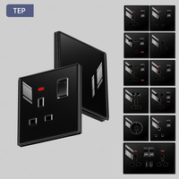 Interrupteur et prise multifonction universels TEP L8 à 5 broches avec cadre en verre, 2 USB, 10A/20A, pour maison, hôtel, PC