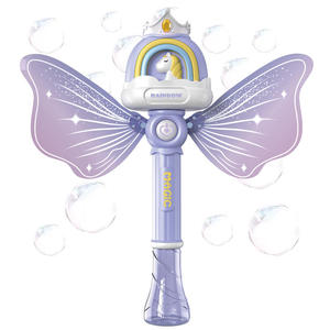 Varita de burbujas automática de plástico con alas de ángel para niñas, caballo mágico de princesa de hadas portátil con luz y música - Product Image 1