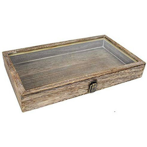 Wood Jewelry Display Case with 72 Slot Compartments Ring Tray,Wooden Display Case for Rings, Glass Top Wood Display Box