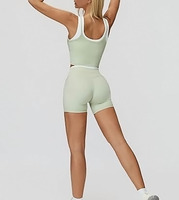 Ensemble de sport 2 pièces pour femme : débardeur court et short cycliste taille haute sans couture avant – Vêtements de fitness et de gym