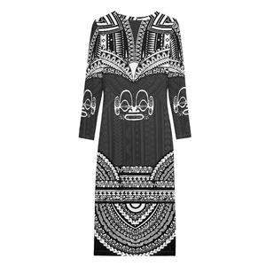 Robe longue à manches longues et col rond pour femme, polynésie française, livraison directe, mode jaune, printemps - Product Image 5