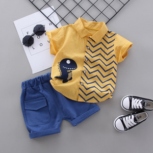 0-4 Years Old Children's Cotton Casual Short-sleeved <strong>Suit</strong> Summer <strong>Boys</strong>' Cartoon Print Dinosaur Shirt 2-piece Set X_11 Stock - Product Image 3