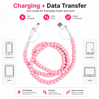 Pengisi Daya Ponsel Berhias Manik-manik Sweet Pink 4 in 1 Aksesoris Fashion Hadiah Kreatif Kabel Multi USB Pengisian Cepat Kabel Mobil Tipe C