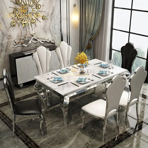 Mới Đến Vàng Thép Không Gỉ Bàn Ăn Đặt 6 Ghế Hiện Đại Sang Trọng Bằng Đá Cẩm Thạch Bàn Ăn Đặt - Product Image 3