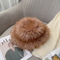 Topi Bucket Wanita Bulu Imitasi Keriting Tebal, Topi Nelayan Bulu Halus Modis Musim Dingin untuk Wanita