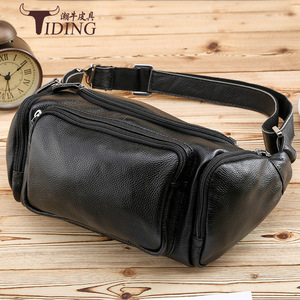 Sac banane en cuir véritable Tiding noir grande capacité pour homme, sac de poitrine 3018 - Product Image 5