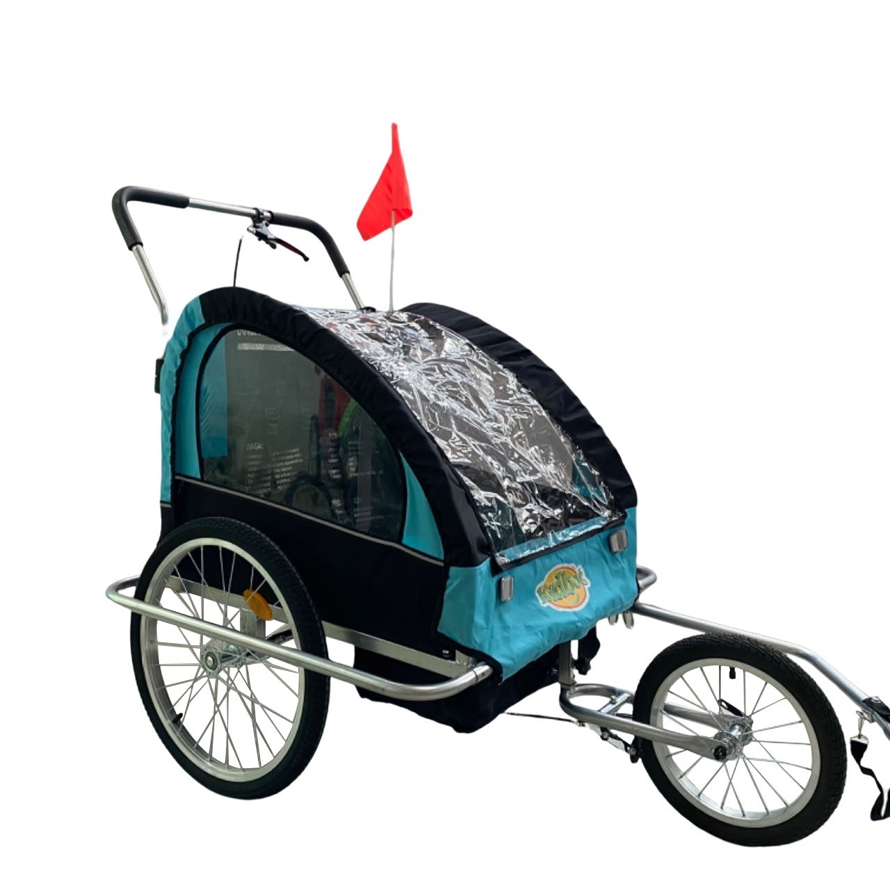 Remolque infantil de 3 ruedas azul y negro