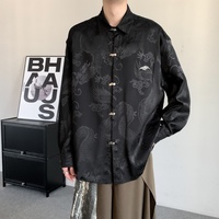 Chemise décontractée à manches longues en satin jacquard dragon pour homme, avec boucle métallique, coupe ample, style streetwear, vente en gros de chemises et hauts pour hommes