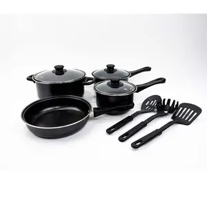 HT set peralatan masak seri klasik hitam, set peralatan masak baja karbon antilengket warna hitam