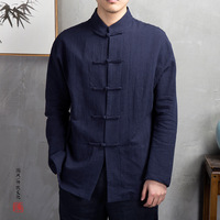 Asiatische Größen Laufen Einlagengerade, Kleiner Größenwert Herren Leinen Tang-Anzug Jacke Stehkragen Froschknöpfe Freizeithemd Chinesischer Stil Sehe Mode