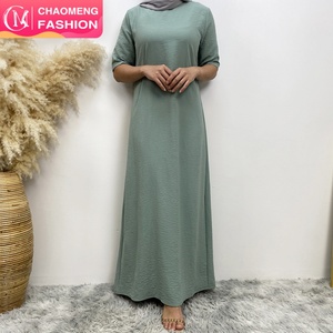 6722# New Stylish Design Crew Neck Wrinkle Crepe Versatile Half Sleeves Simplicity Solid Color <b>Dress</b> Summer Women Abaya <b>Dresses</b> - Product Image 1