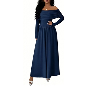 Vestido largo de manga larga con hombros descubiertos para mujer, vestidos formales fluidos, a la moda - Product Image 3