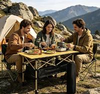 Table de camping moderne pliable réglable en acier carbone avec poche de rangement pour utilisation en extérieur, capacité de 4 à 6 personnes